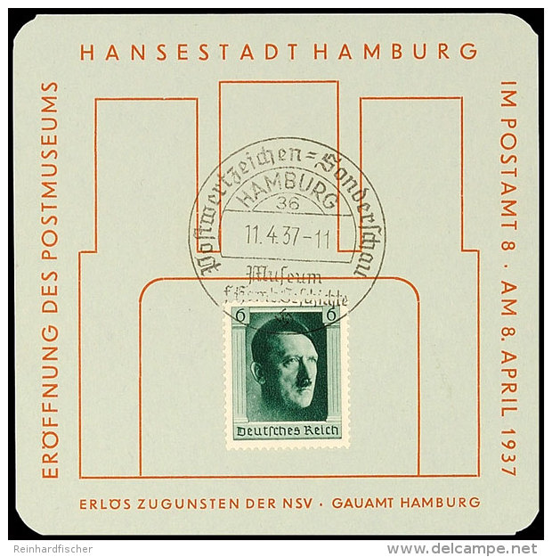 1937, Eröffnung Des Postmuseums Hamburg, Kl. Gedenkblatt Mit Wz., Frankiert Mit Mi.-Nr. 646, Pass. SST Hamburg... - Autres & Non Classés