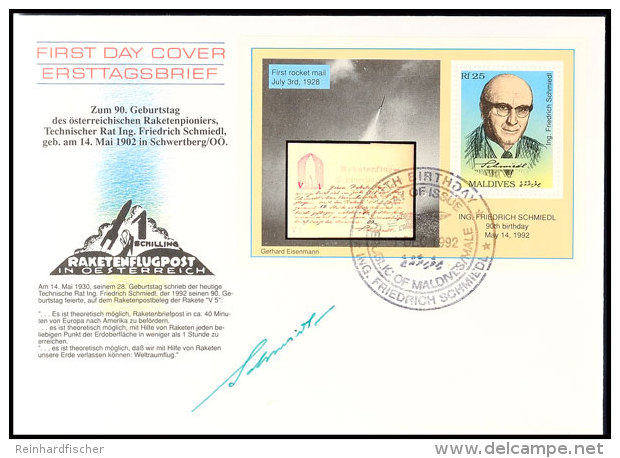1992, Eigenhändige Original-Unterschrift Des Erfinders Der Raketenpost "Friedrich Schmiedl" Auf FDC-Umschlag... - Autres & Non Classés