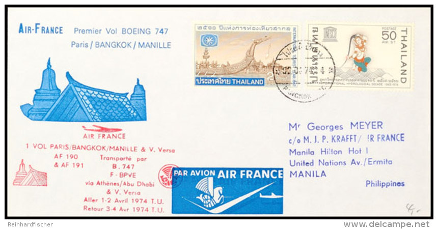 THAILAND 1974, Air-France Erstflug Paris-BANGKOK-MANILA  BFTHAILAND 1974, AIR FRANCE First Flight... - Otros & Sin Clasificación