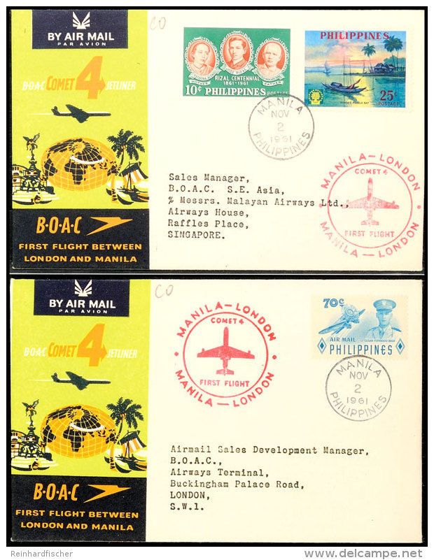 PHILIPPINEN 1961, B.O.A.C.-Erstflug MANILA-LONDON, Zwei Belege, Davon Der Eine Bis Singapur Und Der Zweite Nach... - Autres & Non Classés