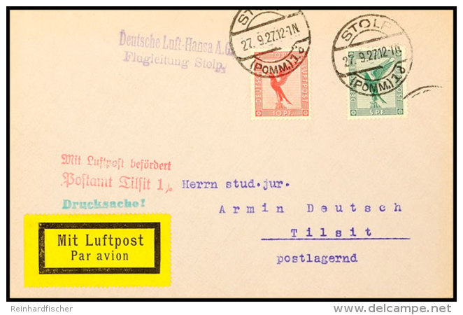 1927, 5 Briefe/Karten Mit Flugleitungsstempel, Dabei STOLP (Mi. B57-01), COTTBUS (Mi. B39-03), KÖLN (Mi.... - Autres & Non Classés