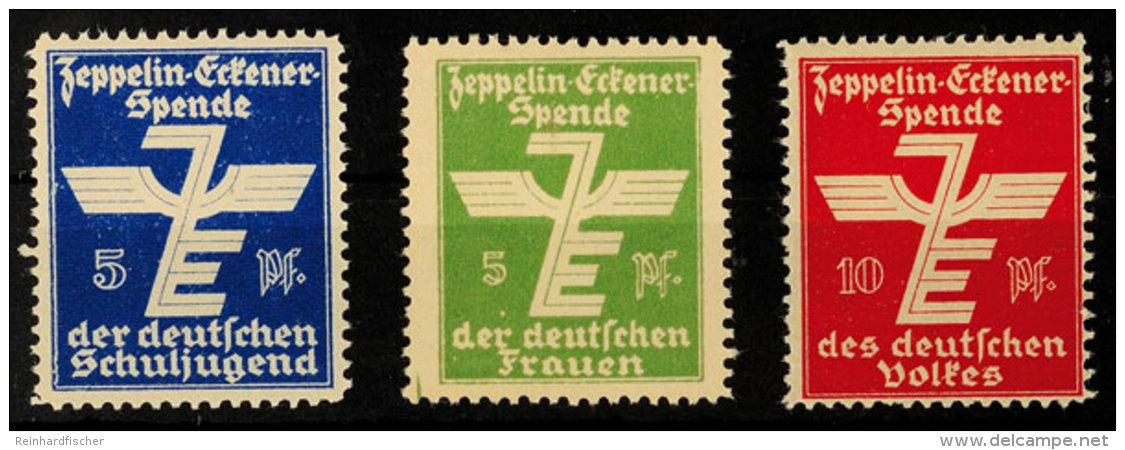 1925, Zeppelin Eckener-Spendenvignette 5 Pf. Grün "der Deutschen Frauen" (selten!), 5 Pf. Blau "der Deutschen... - Autres & Non Classés