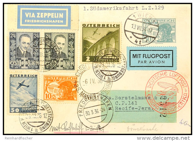 Österreich: 1936, 1. Südamerikafahrt, 50 G. Privat-Ganzsachenkarte Mit Zufrankatur Und SST "WIEN HAUS DER... - Otros & Sin Clasificación