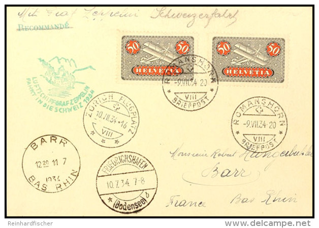 Schweiz: 1934, Schweizfahrt, Abwurf Zürich Flugplatz, Karte Mit Zwei Einzelwerten 50 C. Flugpost Aus... - Otros & Sin Clasificación