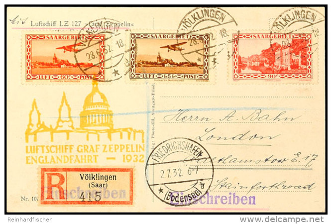 Saarland: 1932, Englandfahrt, R-Karte Mit U. A. Flugpostmarke 5 Fr. Aus VÖLKLINGEN 28.6.32 Via... - Other & Unclassified