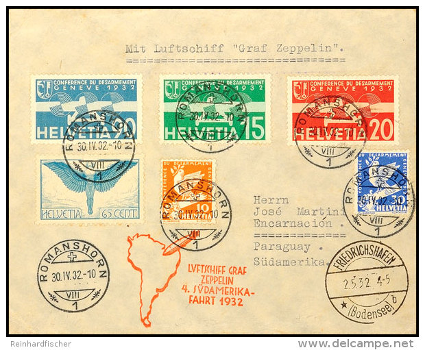 Schweiz: 1932, 4. Südamerikafahrt, Auflieferung Friedrichshafen, Brief Mit Bunter Frankatur Aus ROMANSHORM... - Autres & Non Classés