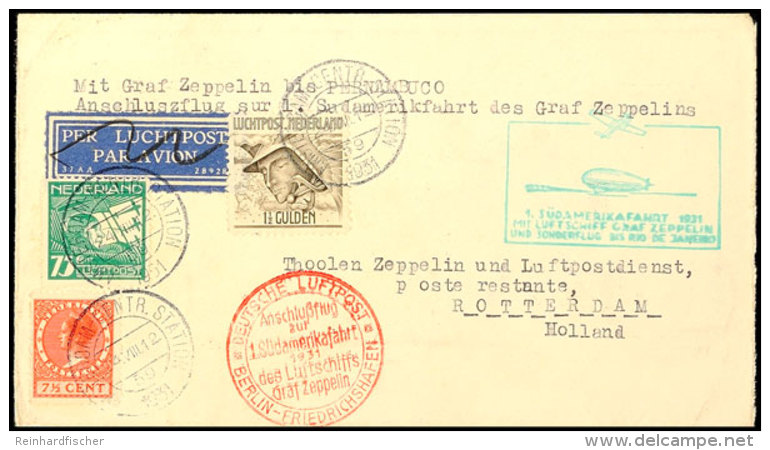 Niederlande: 1921, 1. Südamerikafahrt, Anschlussflug Berlin Bis Rio De Janeiro, Brief Aus AMSTERDAM CENTR.... - Otros & Sin Clasificación