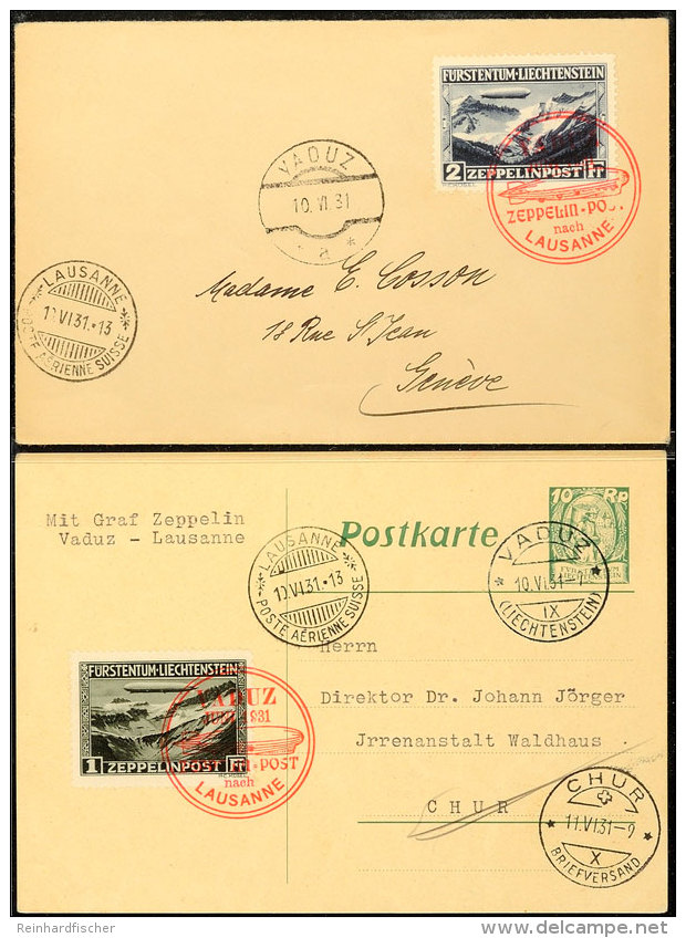 Liechtenstein 1931, Postkarte Mit Sondermarke Zu 1 Franken Bzw. Postkarte Mit Sondermarke Zu 2 Franken Auf Karte... - Autres & Non Classés