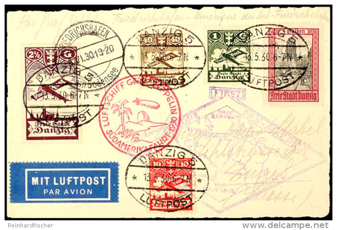 Danzig: 1930, Rundfahrt Mit Ankunftsstempel Friedrichshafen, Karte Mit U. A. Flugpost 2 1/2 G. Und Freimarke 5 G.... - Otros & Sin Clasificación