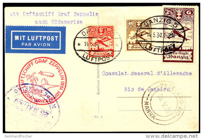Danzig: 1930, Südamerikafahrt Bis Rio De Janeiro, Karte Mit U. A. Flugpost 2 1/2 G. (leichte Randklebung) Aus... - Autres & Non Classés