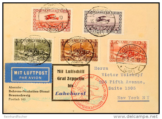Saarland: 1930, Südamerikafahrt Bis Lakehurst, Beidseitig Frankierte Vordruckkarte Mit Bunter Frankatur (u.a.... - Otros & Sin Clasificación
