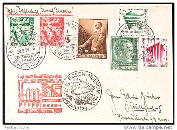 1939, Fahrt Nach Essen/Mülheim LZ 130, Mit 6 Versch. Sondermarken Frankierte Postkarte Nach Stuttgart,... - Autres & Non Classés