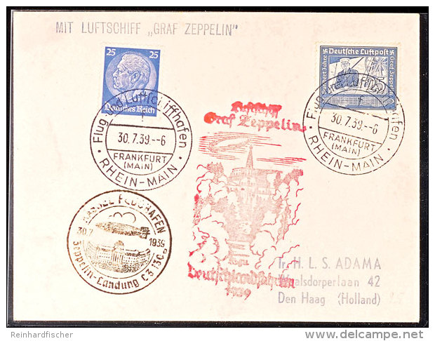 1939, Fahrt Nach Kassel LZ 130, Postkarte Mit MiF 25 Pfg Hindenburg U. 50 Pfg Zeppelin Nach HOLLAND (alter Ausruf... - Autres & Non Classés