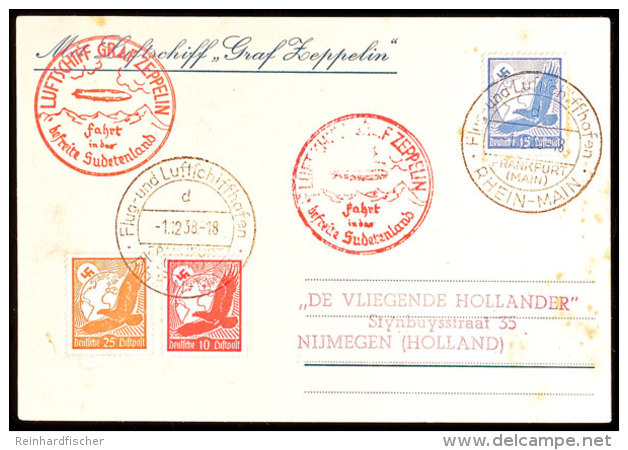 1938, Sudetenland-Fahrt LZ 130, Abwurf Reichenberg, Postkarte Mit Steinadler-FlugpostmarkenFrankatur Nach HOLLAND,... - Autres & Non Classés