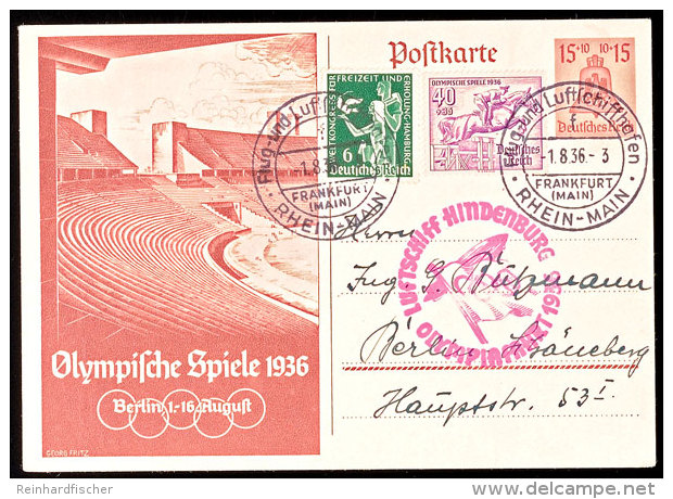 1936, Olympiafahrt LZ 129, Auflieferung Rhein/Main-Flughafen, 15 Pfg Olympiade-GS-Postkarte Mit U.a. 40 Pfg... - Autres & Non Classés