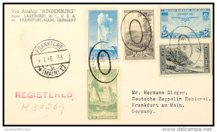 1936, 4. NAF, USA-Post, Bunt Frankierte R-Postkarte Nach Frankfurt/M., Gepr. Dr. Simon, Katalog: Si.421 BF1936,... - Autres & Non Classés