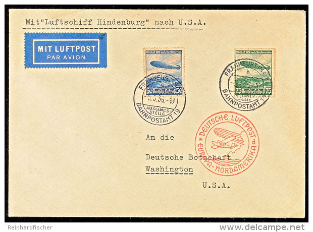 1936, 1. Nordamerikafahrt LZ 129, Auflieferung Frankfurt/M., Brief Mit Beiden Zeppelin-Marken Nach USA, Katalog:... - Autres & Non Classés