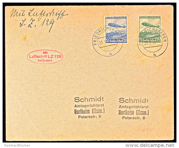 1936, 1. Postfahrt LZ 129, Auflieferung Friedrichshafen, Brief Mit Beiden Zeppelin-Marken Nach Northeim, Kleine... - Autres & Non Classés