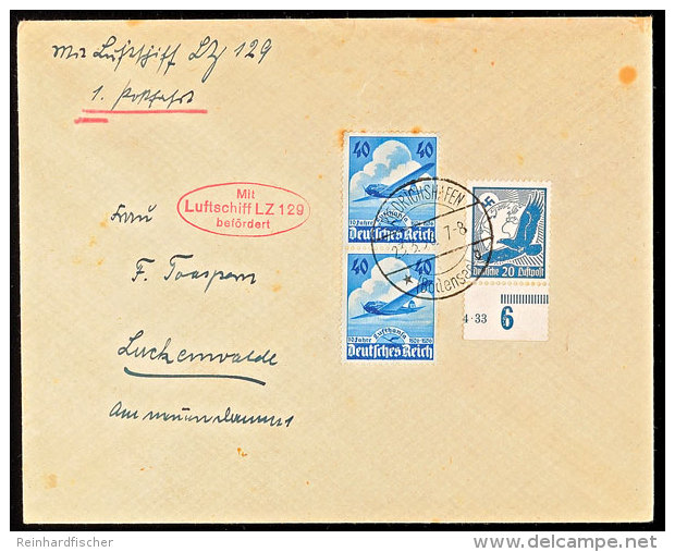 1936, 1. Postfahrt LZ 129, Auflieferung Friedrichshafen, Brief Mit Flugpostmarken-Frankatur Nach Luckenwalde, Dabei... - Autres & Non Classés