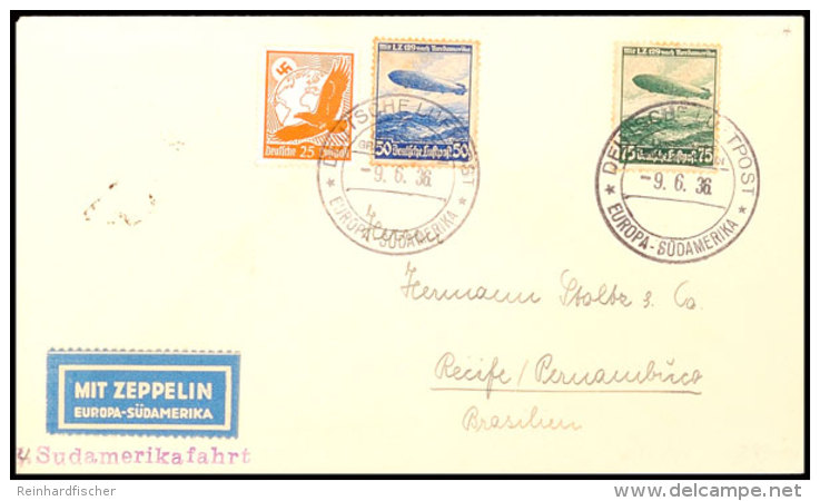 1936, 8. SAF, Bordpost 9.7.36, Mit 25 Pfg Steinadler Sowie 50 U. 75 Pfg Zeppelin-Sondermarken Frankierter Brief... - Autres & Non Classés