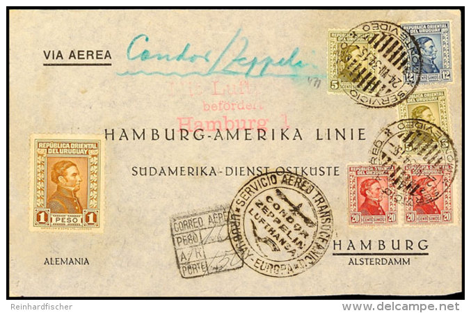 1934, 4. Südamerikafahrt, Uruguayische Post, R-Brief Mit Entsprechenden Condorf-Flugstempel Via... - Autres & Non Classés