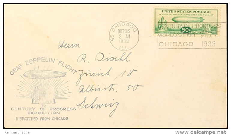 1933, Chicagofahrt, USA-Post, Chicago - Friedrichshafen, Brief Mit 50 C. Sondermarke Und Allen Stempeln, Pracht,... - Autres & Non Classés