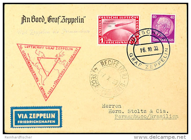 1933, Chicagofahrt, Bordpost Bis Recife, Vordruckkarte Mit Bordpost-Stempel Vom 16.10. Und U. A. 1 M. Chicagofahrt,... - Autres & Non Classés