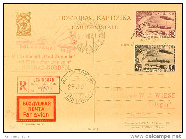 1931, Polarfahrt, UdSSR-Post, Auflieferung Leningrad, R-Karte Mit Ungezähnten 2 Sondermarken, Karte Etwas... - Otros & Sin Clasificación