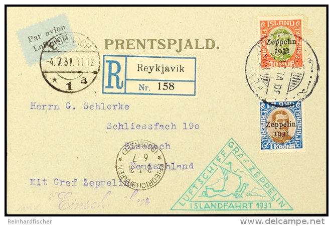 1931, Islandfahrt, Isländische Post, R-Karte Mit Sondermarke 1 Kr. Und 30 Aur., Pracht, Katalog: Si.114B... - Autres & Non Classés