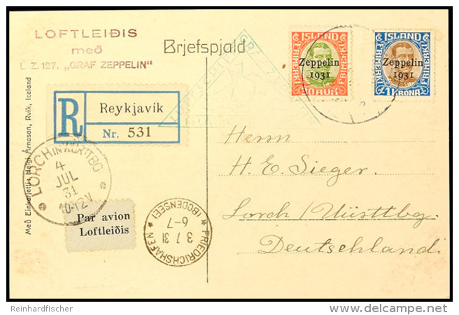 1931, Islandfahrt, Isländische Post, R-Karte Mit Sondermarken 1 Kr. Und 39 A. Nach Deutschland, Alle Stempel... - Autres & Non Classés