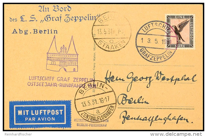 1931, Ostseejahr-Rundfahrt, Bordpost Berlin-Rundfahrt, Karte Mit 1 M. Adler Mit Bordpoststempel Vom 13.5. Und... - Autres & Non Classés