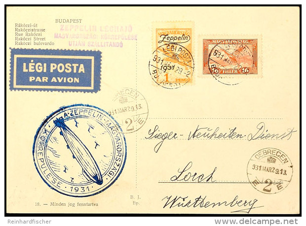 1931, Landungsfahrt Nach Ungarn, Ungarische Post, Abwurf Dobrescen Mit Ankunftsstempel, Karte Mit Sondermarke 1 P.,... - Autres & Non Classés