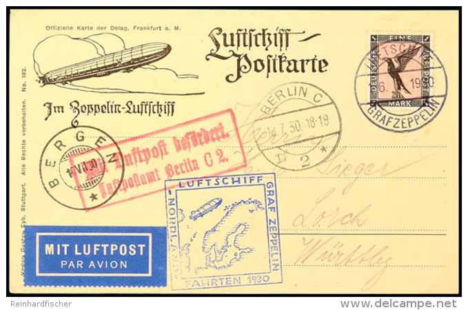 1930, Nordlandfahrt, Bordpost Vom 16.7 Mit Abwurf Bergen, Vordruckkarte Mit 1 M. Adler Nach Deutschland, Alle... - Autres & Non Classés