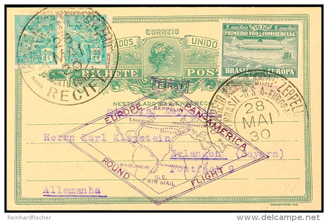 1930, Südamerikafahrt, Brasil. Post, Sondermarke 5000 R. Mit Sonderstempel RECIFE 28.MAI. Auf Ganzsachenkarte... - Autres & Non Classés