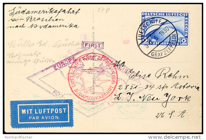 1930, Südamerikafahrt, Bordpostkarte Vom 30.5.30 Nach Lakehurst, Katalog: Si. 57a BF1930, South America... - Autres & Non Classés