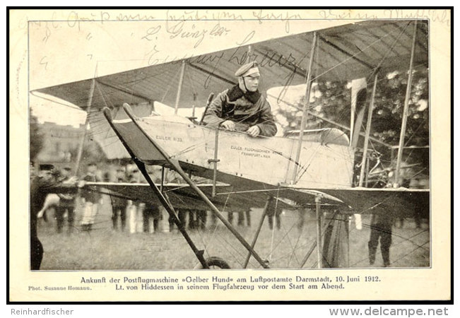 10 Pfg. Rhein/Main Auf Sonderkarte "Ankunft Der Postflugmaschine" Mit 5 Pfg. Germania Und Flugstempel "Darmstadt... - Autres & Non Classés