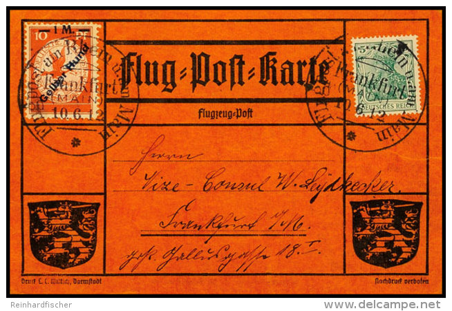 1912, Gelber Hund Auf Rhein-Main-Flugpostkarte Mit SST FRANKFURT 10.6.12, Tadellos, Katalog: IV BF1912, Yellow... - Autres & Non Classés