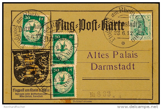 1912, 30 Pfg. Flugpost 3 Mal Auf Rhein-Main-Flugpostkarte Nr. 833 Mit SST DARMSTADT 23..6.12, Tadellos, Katalog:... - Autres & Non Classés
