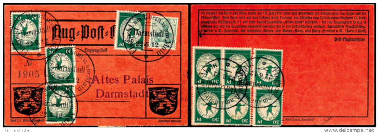 Rhein-Main 1912, So Genannter "Grüner Hund", Zehn Exemplare Der 30 Pfg Flugpostmarke Beidseitig Auf... - Poste Aérienne & Zeppelin