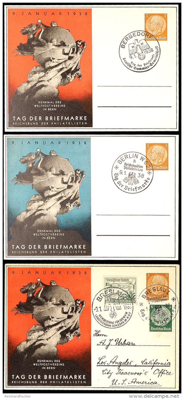 1938, 4 Stück 3 Pfg Privat-GS-Postkarten, Tag Der Briefmarke, Dabei C75/01 SST BERLIN, C75/02 SST BERGEDORF... - Autres & Non Classés