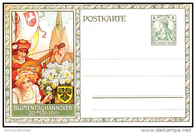 1911, 5 Pfg Privat-GS-Postkarte, Blumentag Hannover 1911, Abb. Manodolinenspieler U. Blumenfee, Ungebraucht,... - Otros & Sin Clasificación