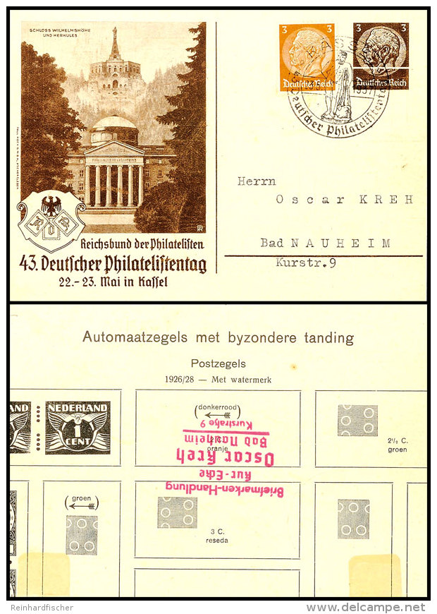 1937, 43. Deutscher Philatelistentag 22.-23. Mai In Kassel, 3 Pf. Hindenburg-Ganzsache (mit Waagr. Weißem... - Otros & Sin Clasificación