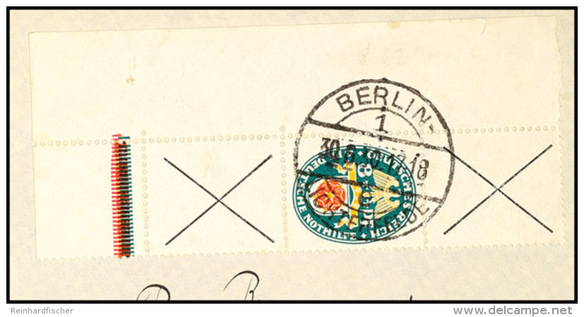 X+8+X Nothilfe 1929, Linke Untere Bogenecke Auf Briefstück, BERLIN-LICHTENFELDE 30.6.30, Kurzbefund... - Autres & Non Classés