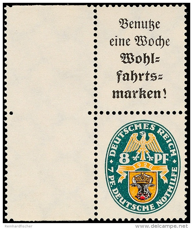 A2+8 Pf., Nothilfe 1928, Postfrisch, Links Mit Zwischensteg (dieser Falzreste), Mi. 900,-, Katalog: S64 **A2 8... - Autres & Non Classés