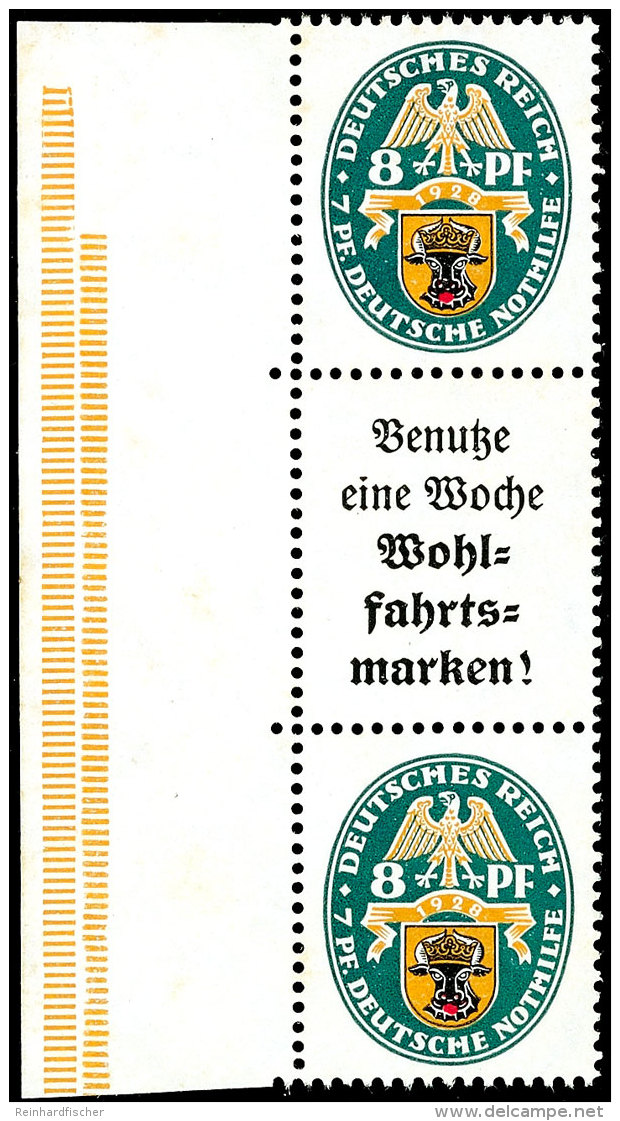 8+A2+8 Pf., Nothilfe 1928, Postfrisch Mit Linkem Bogenrand (oben Minimale Haftspuren), Mi. 2.000,-, Katalog: S63... - Autres & Non Classés