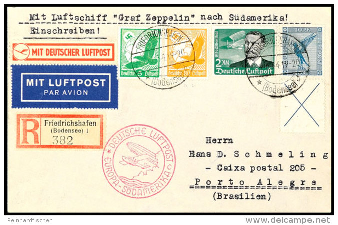 20 Pfg + X,  Flug 1930, Senkrecht, Mit Flug 1934. 2 RM, 5 Und 80 Pf. (Nr. 538,529, 536 Je X) Auf R-Zeppelinbrief... - Autres & Non Classés