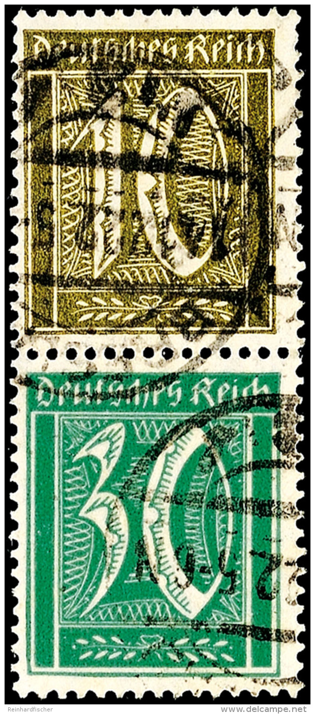 Germania Und Ziffern 1921,  10 Pfg Ziffern + 30 Pfg Ziffern, Senkrechter Zusammendruck, Tadellos Gestempelt,... - Autres & Non Classés