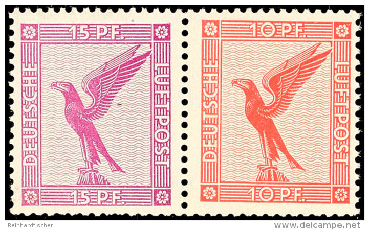 15 Pf/10 Pf Flugpost, Waag. Zusammendruck Tadellos Postfrisch, Mi. 200.-, Katalog: W22 **15 Pf / 10 Pf Airmail,... - Autres & Non Classés