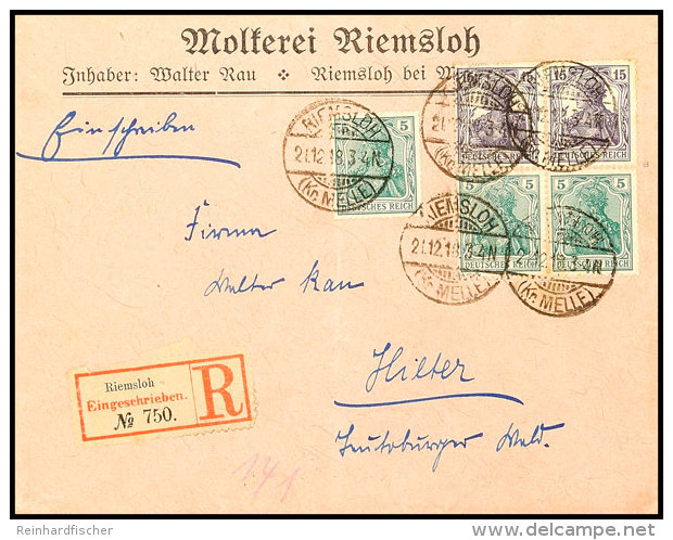 15+5 Pf. Germania, Senkr. Im Paar Als 4er-Block (rechts Oben Kl. Eckbug) Mit 5 Pfg Zusatzfrankatur (durch Diese... - Otros & Sin Clasificación