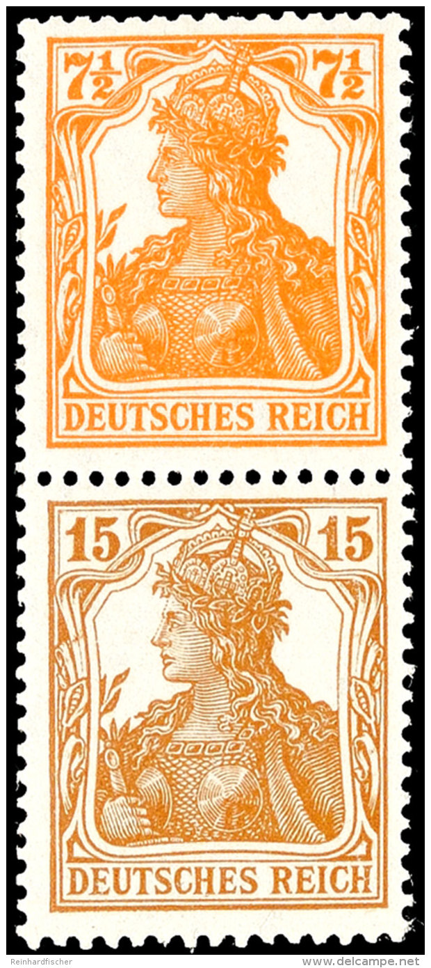 7 1/2 Pfg Germania Orange Und 15 Pfg Germania Gelbbraun Im Senkr. Zusammendruck, Tadellos Postfrisch, Unsigniert,... - Otros & Sin Clasificación